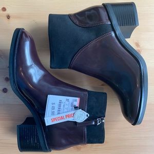 NWT Zara Booties - Black and Maroon - Size 6.5
